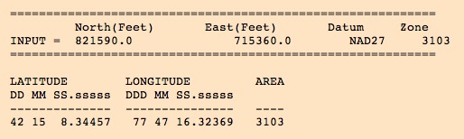 Output example for State Plane conversion